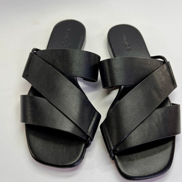Vince Dylan Leather Flat Sandals Size 6.5M Black Asymmetrical Slide Shoes - Picture 10 of 16